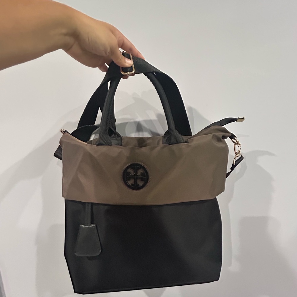 Stylish Black and Brown Tote Bag faux Tory Burch